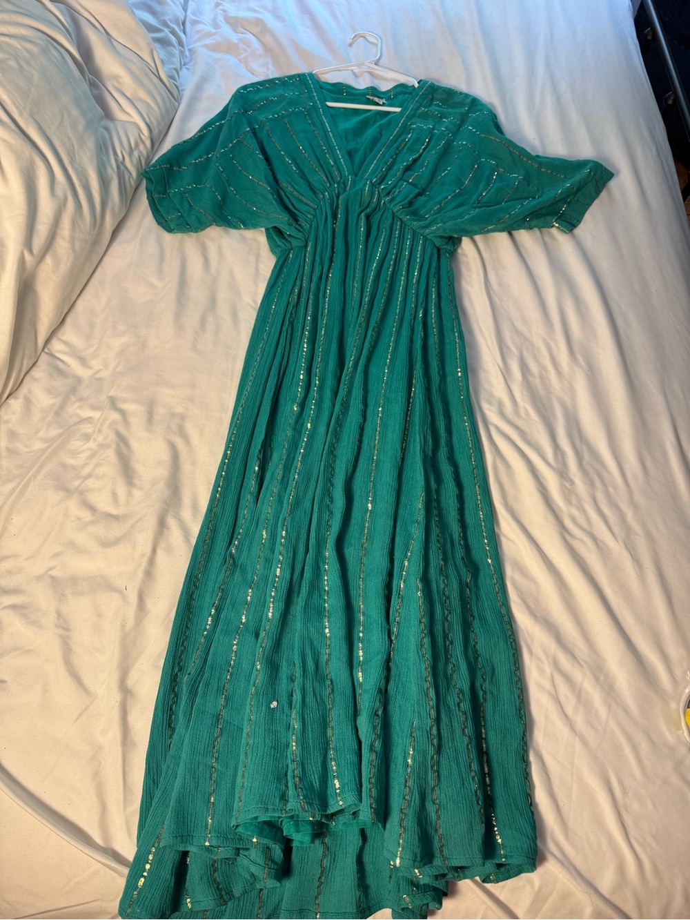 Green Embellished V-Neck Maxi Dress